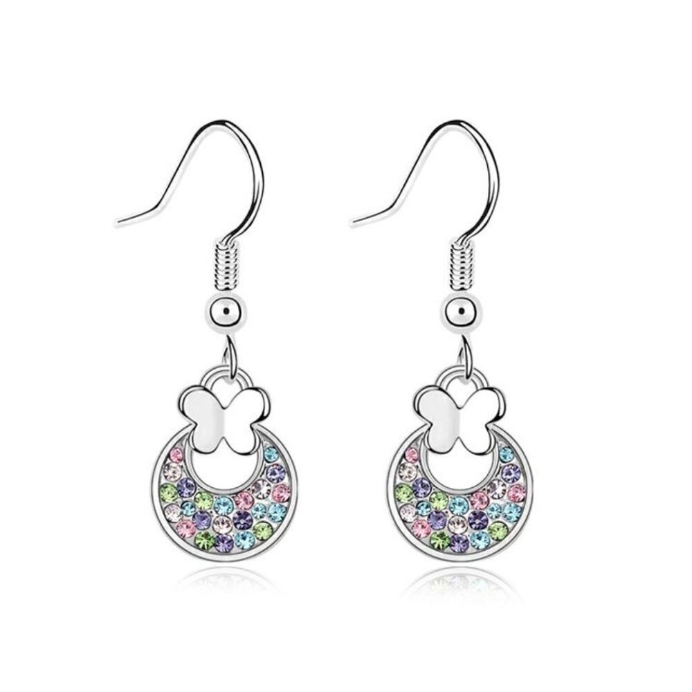NEW Boho Festival Austrian Imitation Rainbow Crystals Butterfly Dangle Earrings